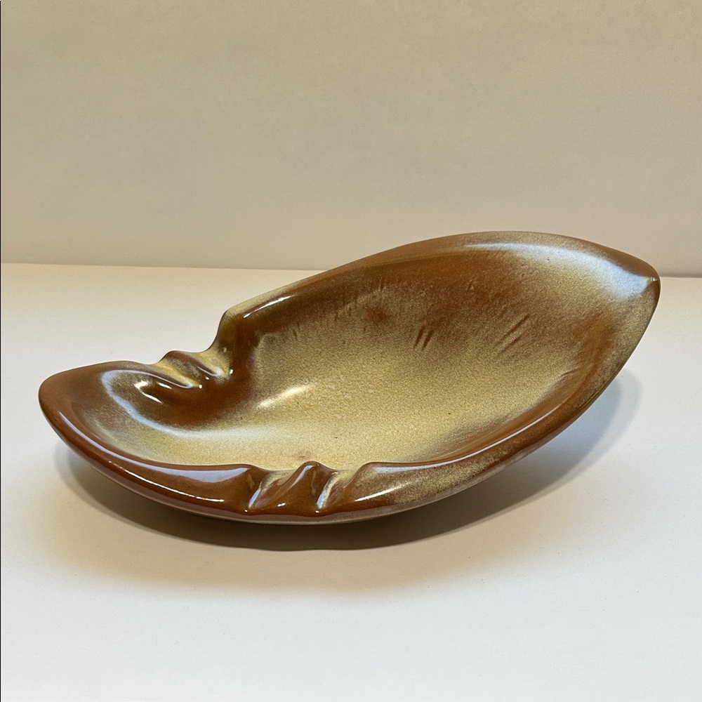 MCM Vintage Ceramic Sculpture Ashtray in Brown and Gold Tones